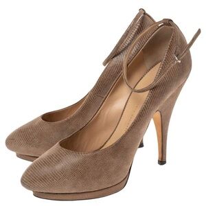 Giuseppe Zanotti Lizard Embossed Leather Platform Ankle Strap Pumps Size 38